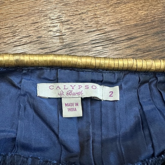 Calypso St. Barth Navy Blue Silk Pleated Maxi Dress 2 - Picture 3 of 8